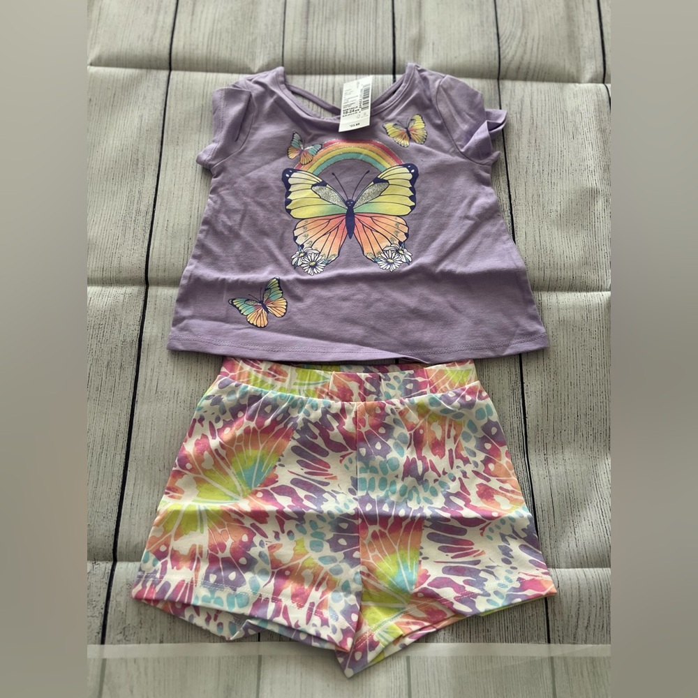 Toddler Girls Purple💜Butterfly 2-Piece Top and Tie-Dye Shorts Set. Brand NEW!